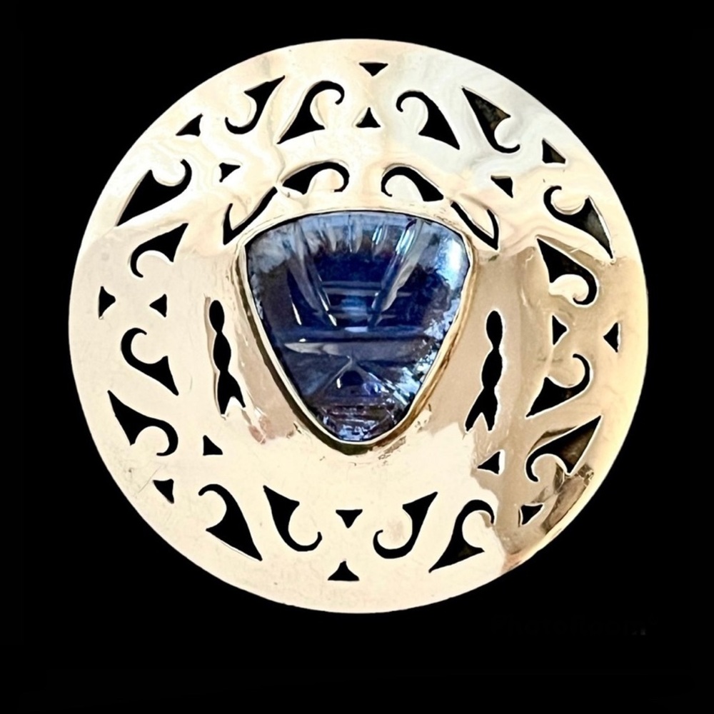 Taxco vintage sterling silver blue glass Aztec warrior pendant